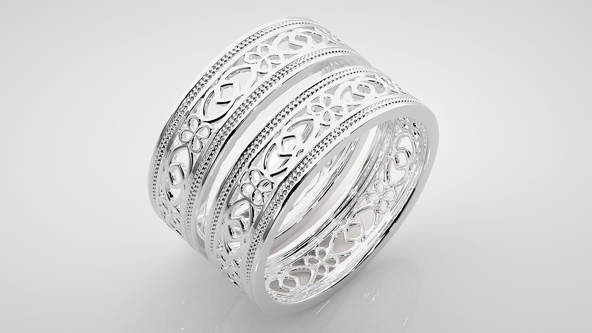 Plain Gold Mesh Couple Band Ring 3dm stl render detail 3D print model_7