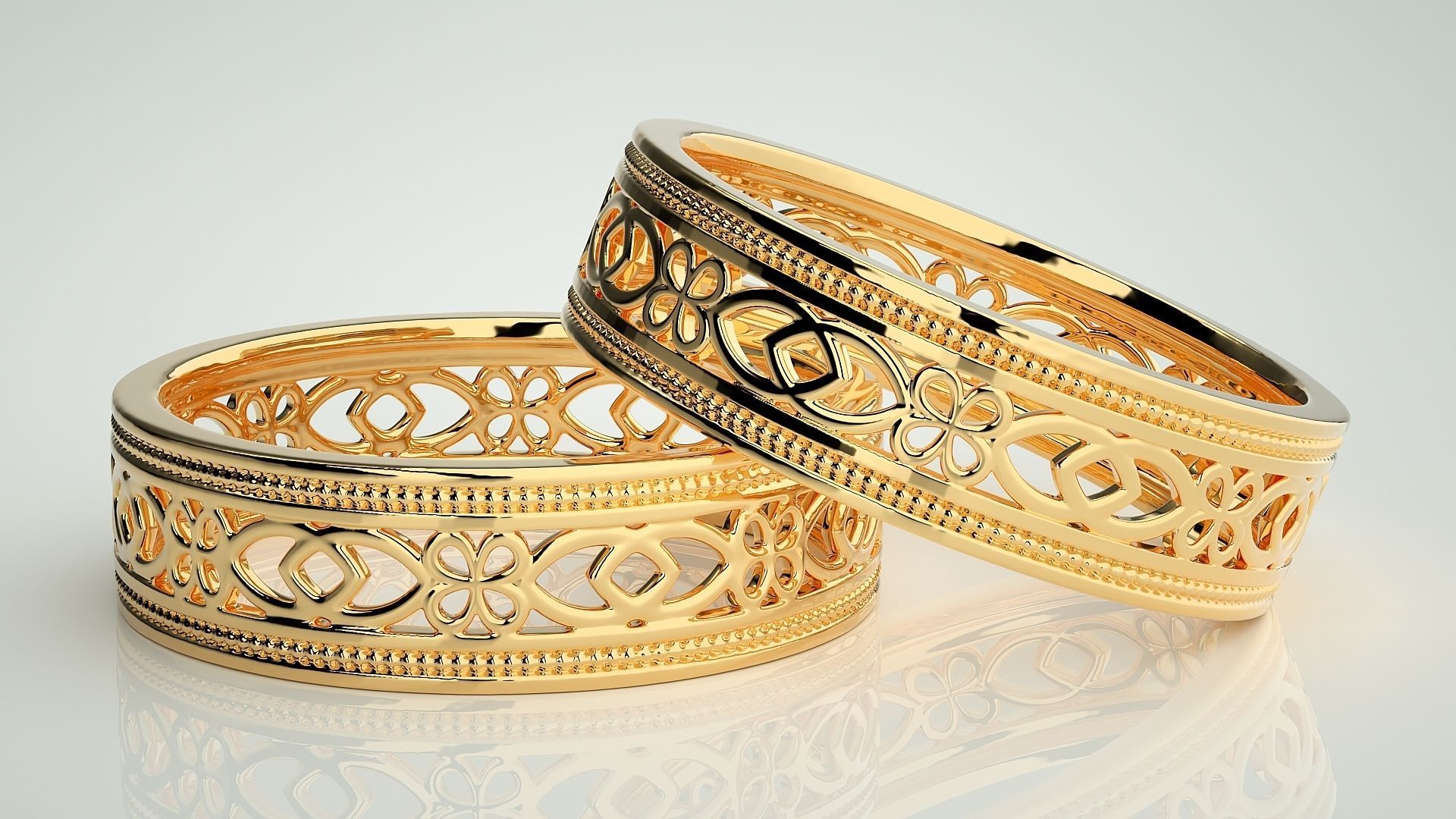 Plain Gold Mesh Couple Band Ring 3dm stl render detail 3D print model_9