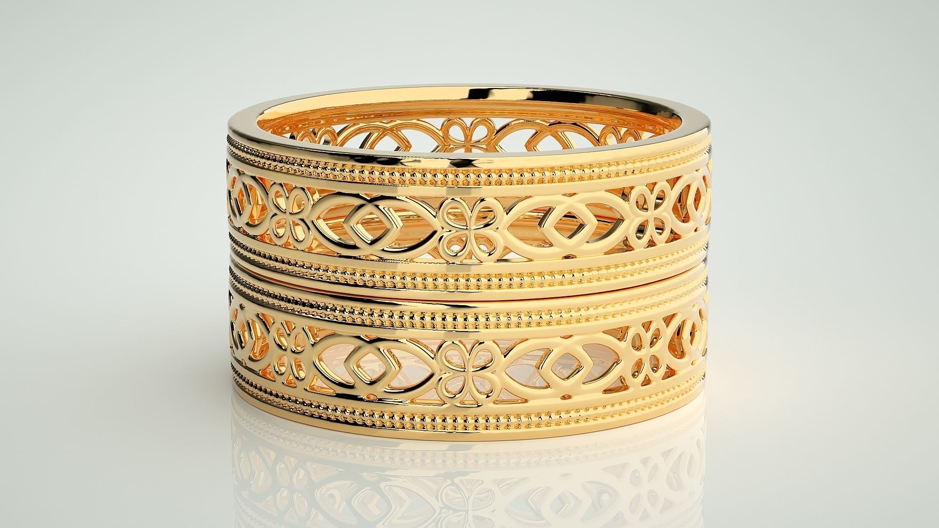 Plain Gold Mesh Couple Band Ring 3dm stl render detail 3D print model_11