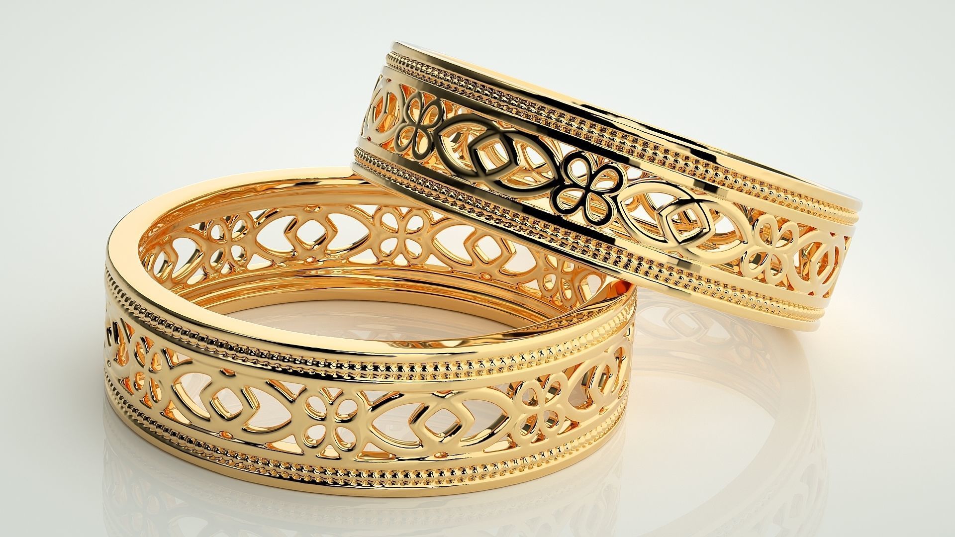 Plain Gold Mesh Couple Band Ring 3dm stl render detail 3D print model_10