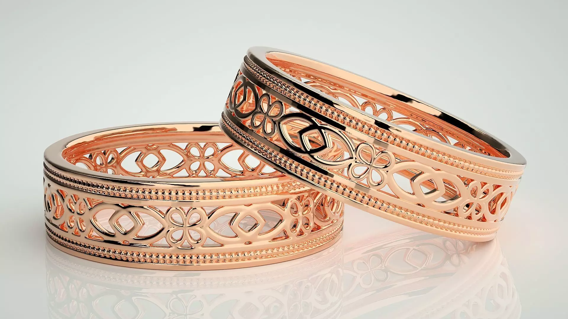 Plain Gold Mesh Couple Band Ring 3dm stl render detail 3D print model_0