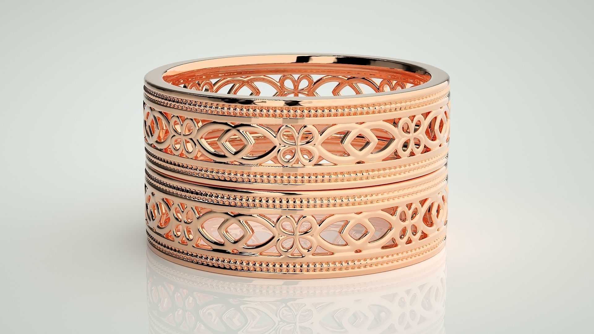 Plain Gold Mesh Couple Band Ring 3dm stl render detail 3D print model_2