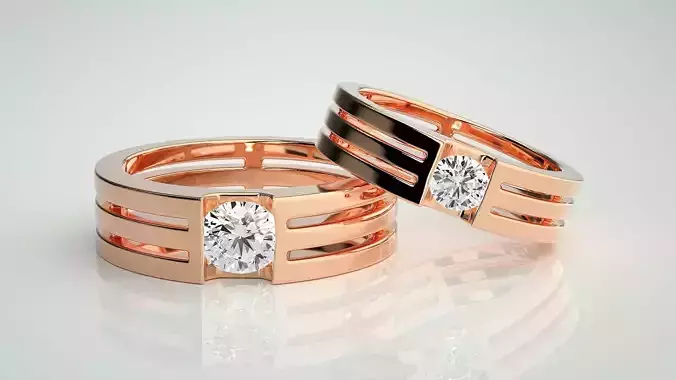 Solitaire Couple Band Ring 3dm stl render detail