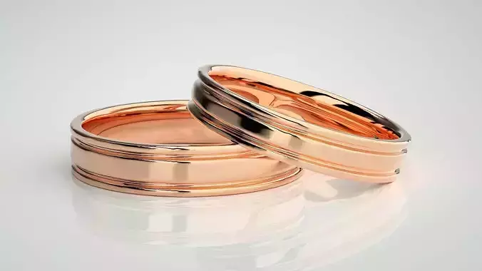 Plain Gold Couple Band Ring 3dm stl render detail