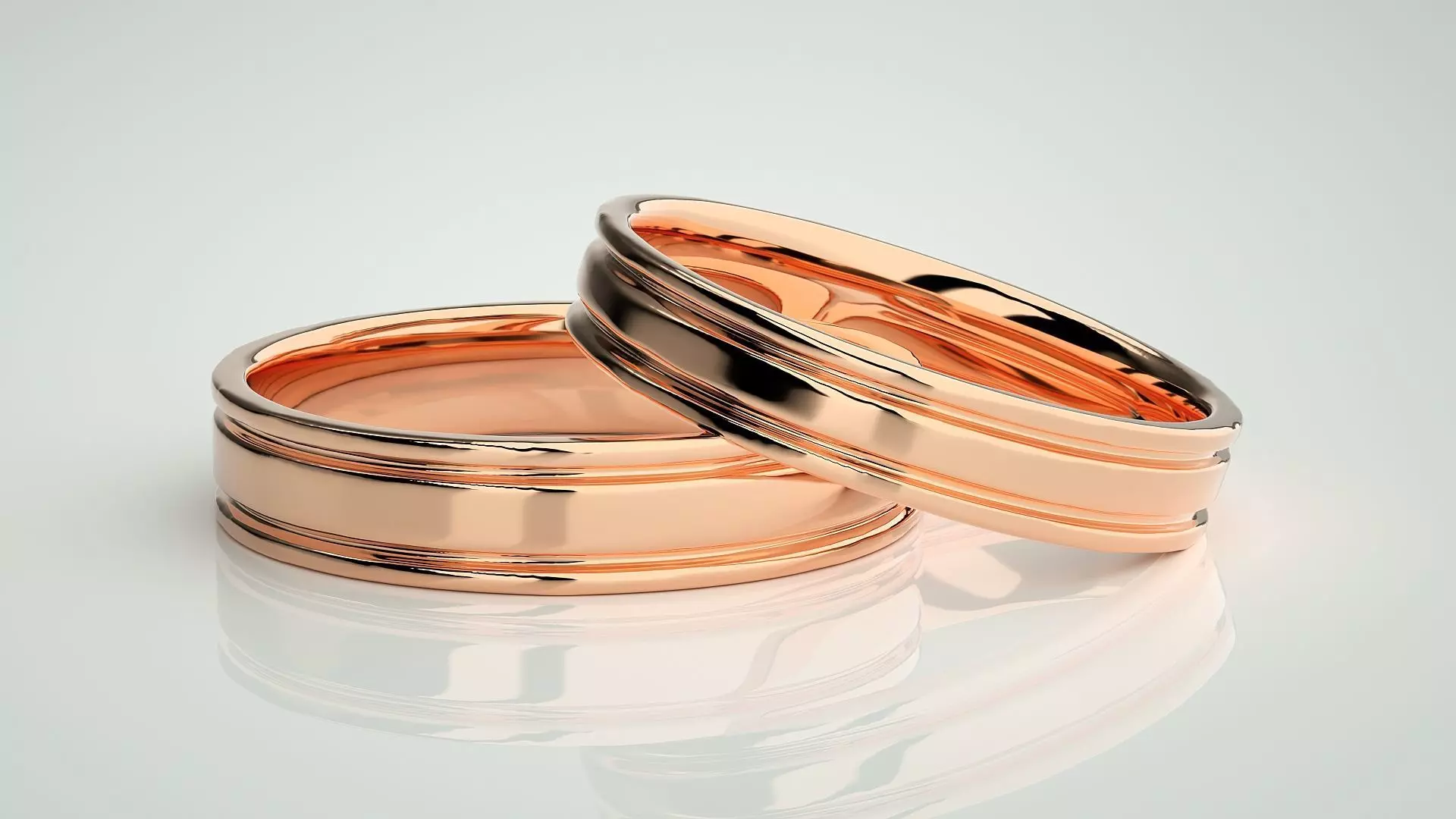 Plain Gold Couple Band Ring 3dm stl render detail 3D print model_0