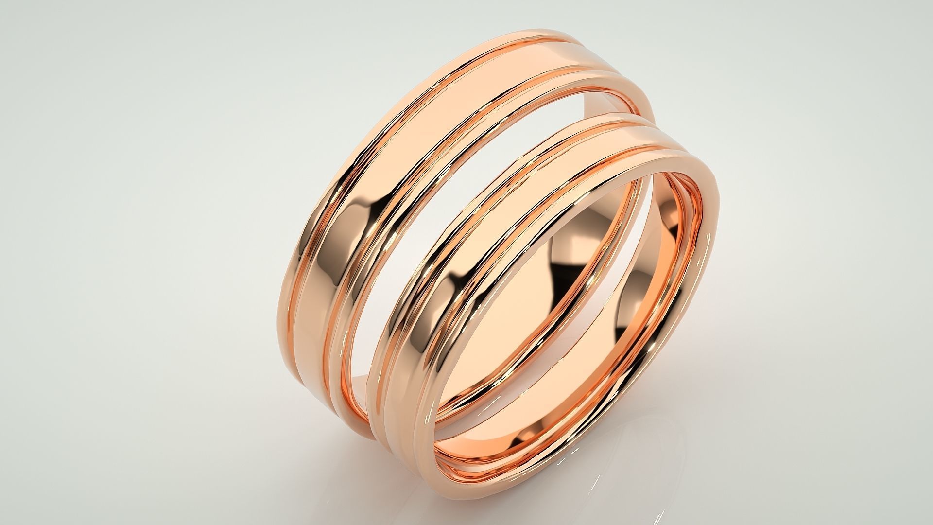 Plain Gold Couple Band Ring 3dm stl render detail 3D print model_3