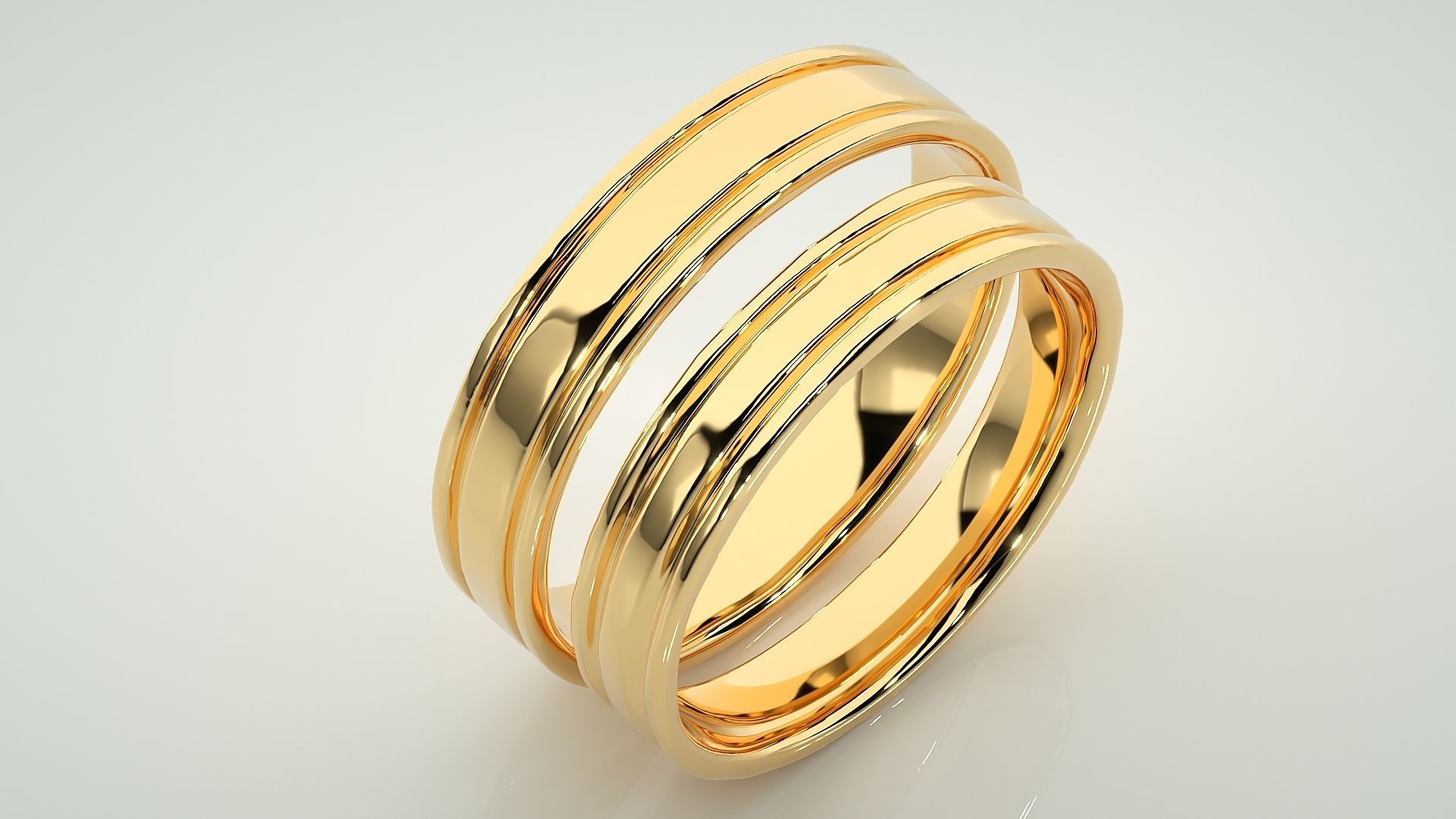 Plain Gold Couple Band Ring 3dm stl render detail 3D print model_12