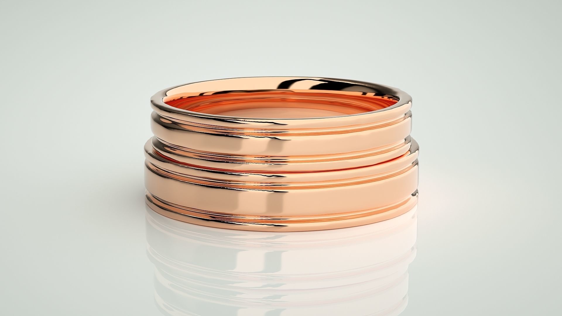 Plain Gold Couple Band Ring 3dm stl render detail 3D print model_2