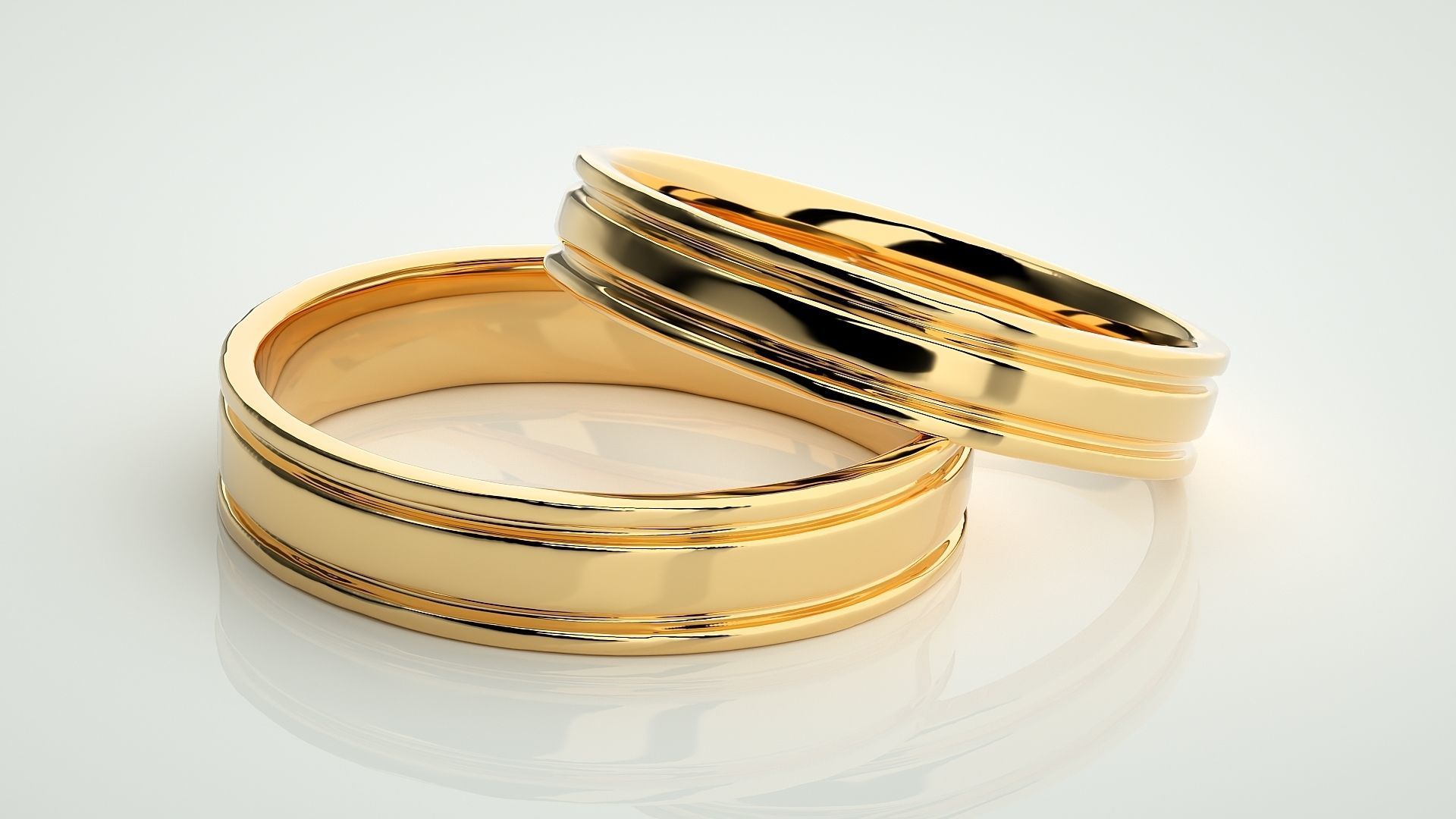 Plain Gold Couple Band Ring 3dm stl render detail 3D print model_10