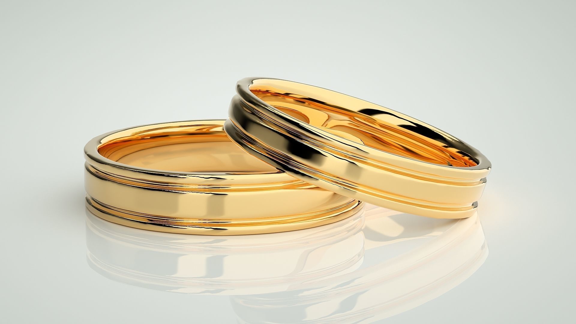 Plain Gold Couple Band Ring 3dm stl render detail 3D print model_9