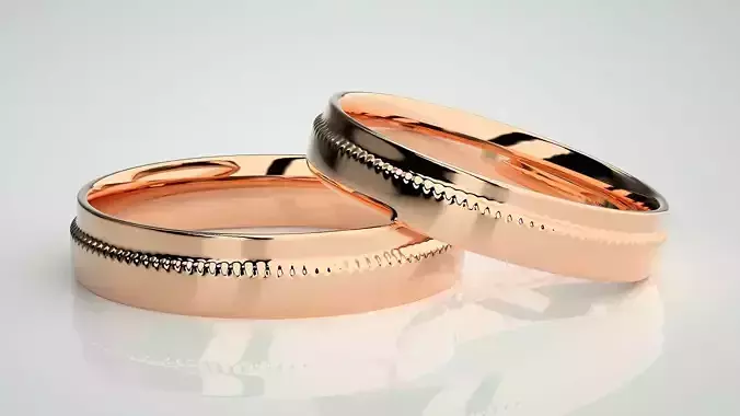 Plain Gold Couple Band Ring 3dm stl render detail