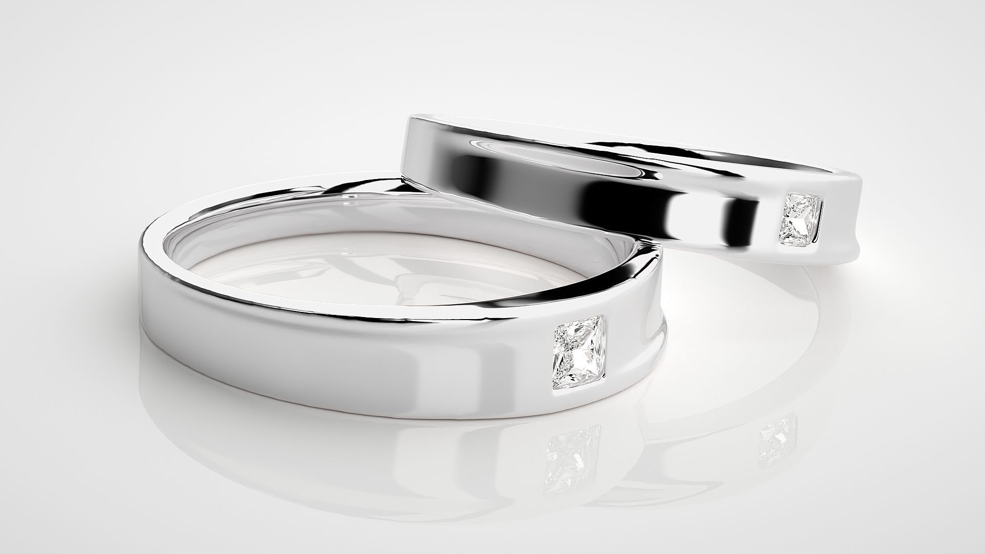 Princess Solitaire Couple Band Ring 3dm stl render detail 3D print model_6