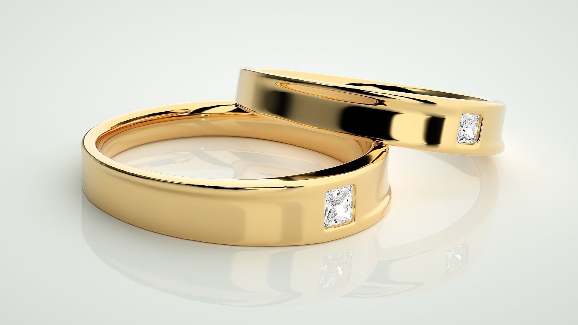 Princess Solitaire Couple Band Ring 3dm stl render detail 3D print model_10