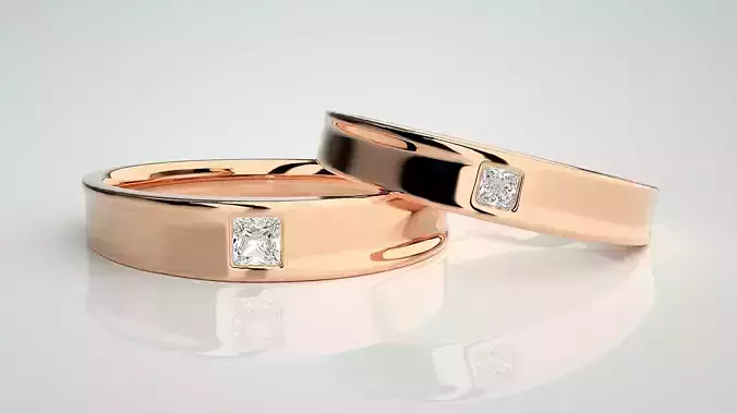 Princess Solitaire Couple Band Ring 3dm stl render detail 3D print model Princess Solitaire Couple Band Ring 3dm stl render detail 3D print model