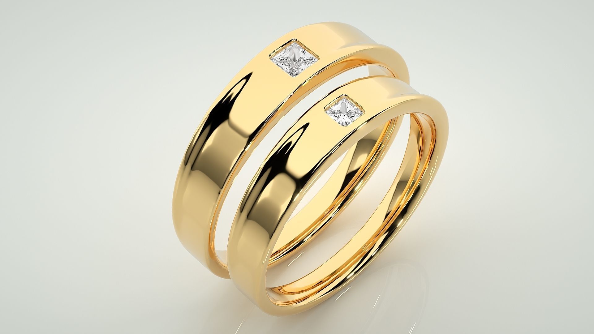 Princess Solitaire Couple Band Ring 3dm stl render detail 3D print model_12