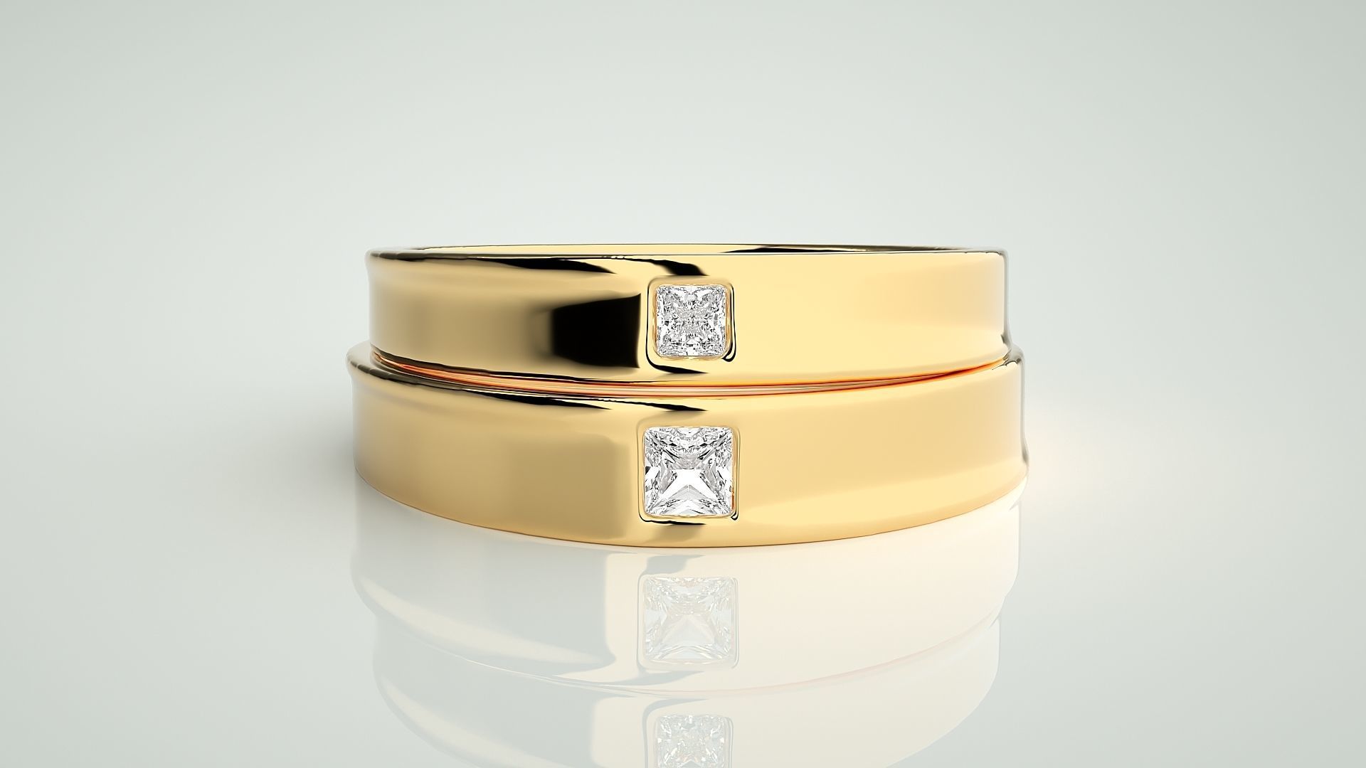 Princess Solitaire Couple Band Ring 3dm stl render detail 3D print model_11