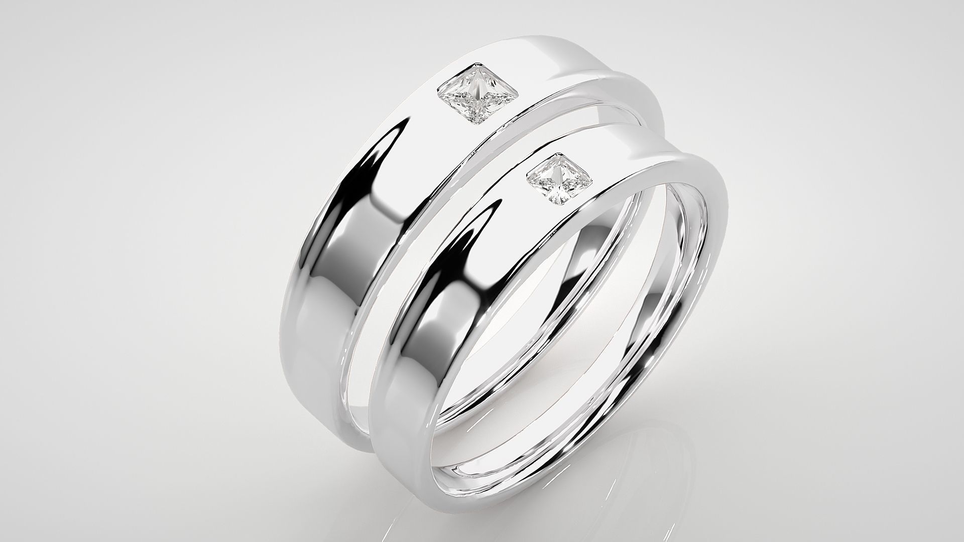 Princess Solitaire Couple Band Ring 3dm stl render detail 3D print model_8