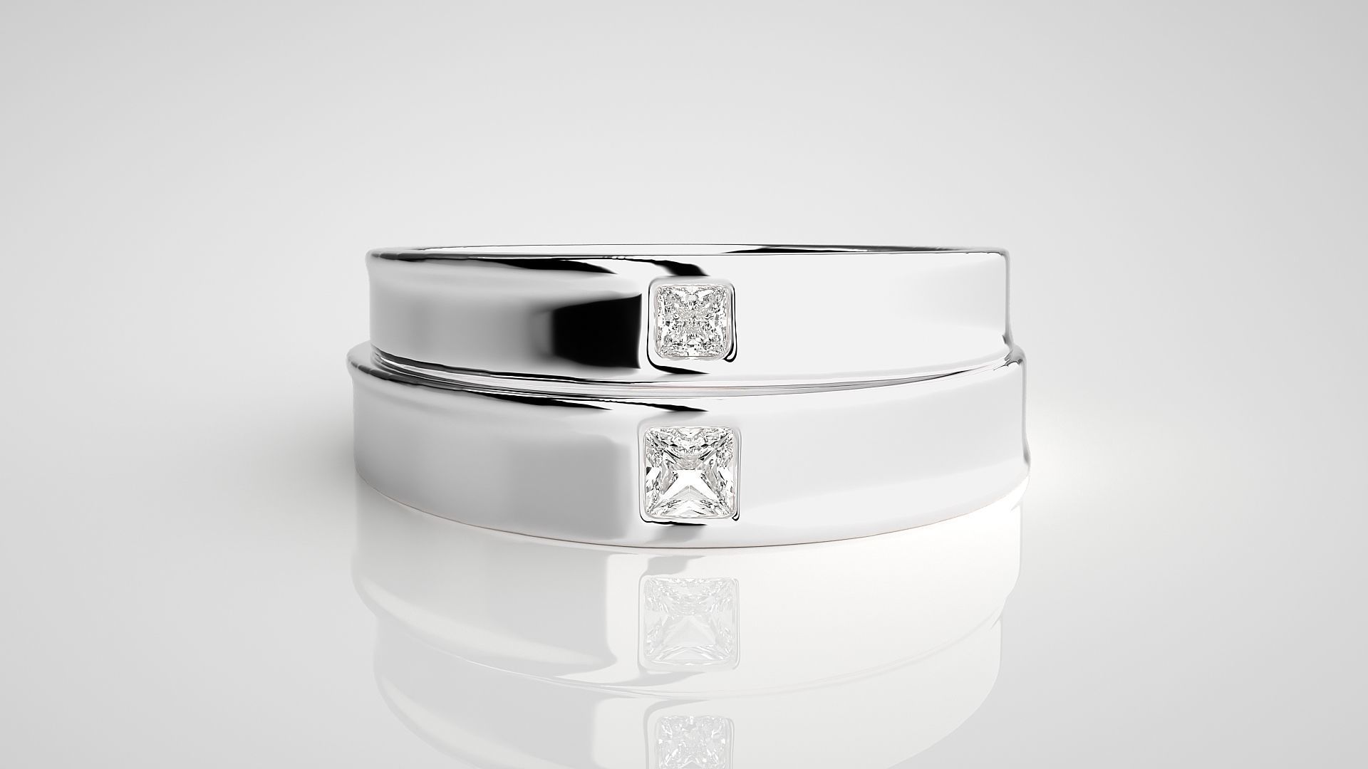 Princess Solitaire Couple Band Ring 3dm stl render detail 3D print model_7