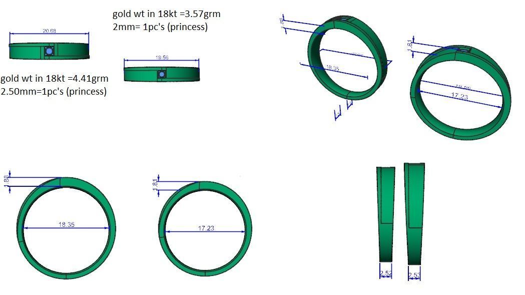 Princess Solitaire Couple Band Ring 3dm stl render detail 3D print model_3