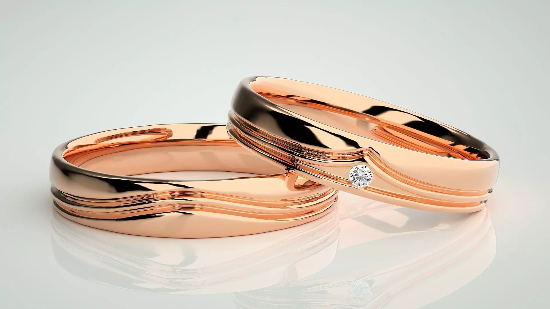 Solitaire Couple Band Ring 3dm stl render detail 3D print model