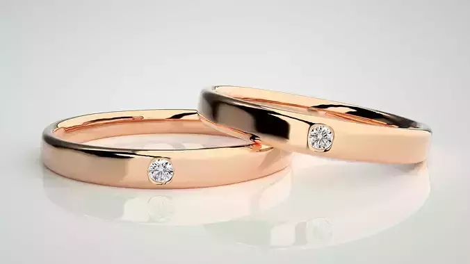 Solitaire Couple Band Ring 3dm stl render detail 