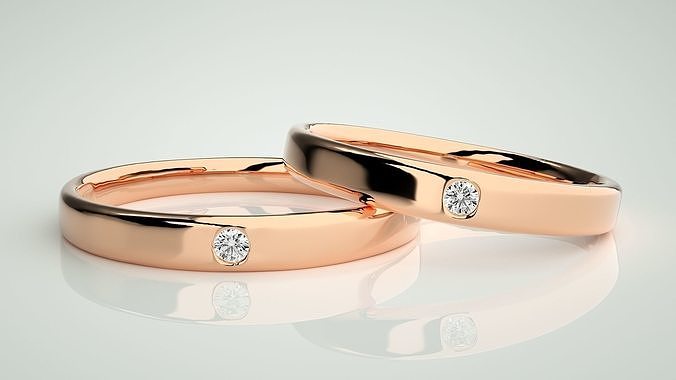 Solitaire Couple Band Ring 3dm stl render detail  3D print model