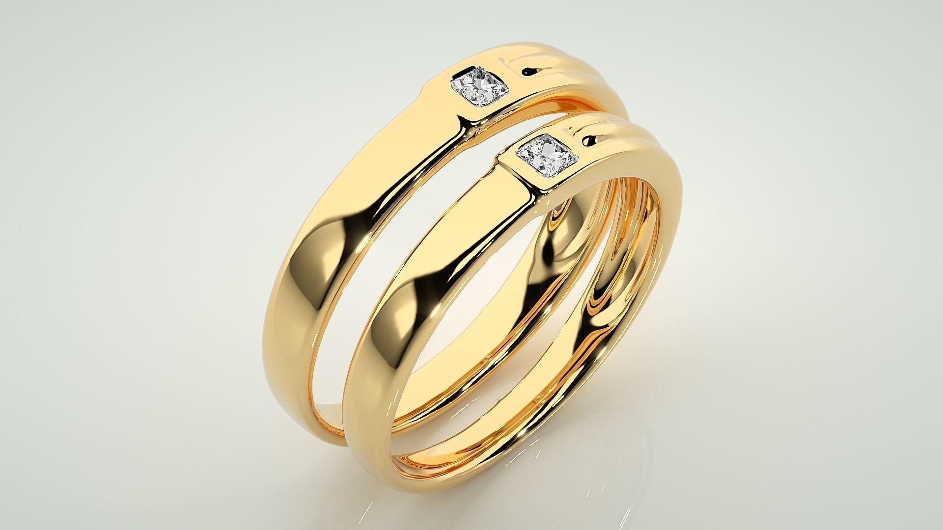 Princess Solitaire Couple Band Ring 3dm stl render detail 3D print model_12