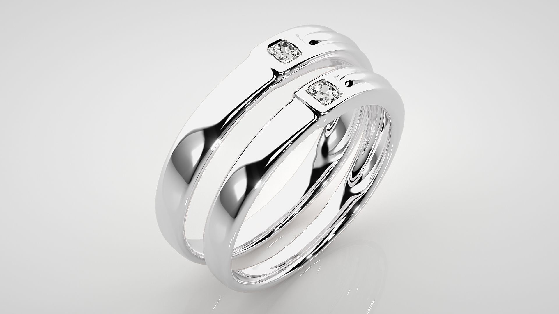 Princess Solitaire Couple Band Ring 3dm stl render detail 3D print model_8