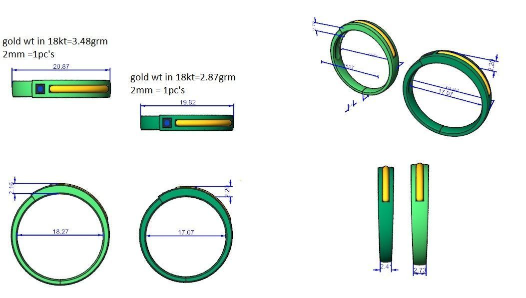 Princess Solitaire Couple Band Ring 3dm stl render detail 3D print model_4