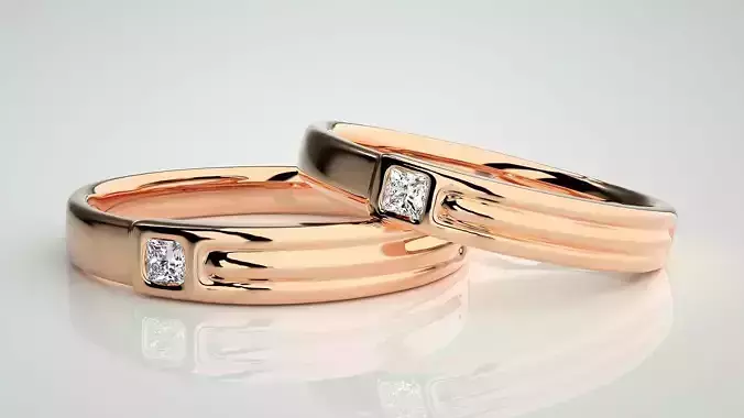 Princess Solitaire Couple Band Ring 3dm stl render detail 3D print model Princess Solitaire Couple Band Ring 3dm stl render detail 3D print model