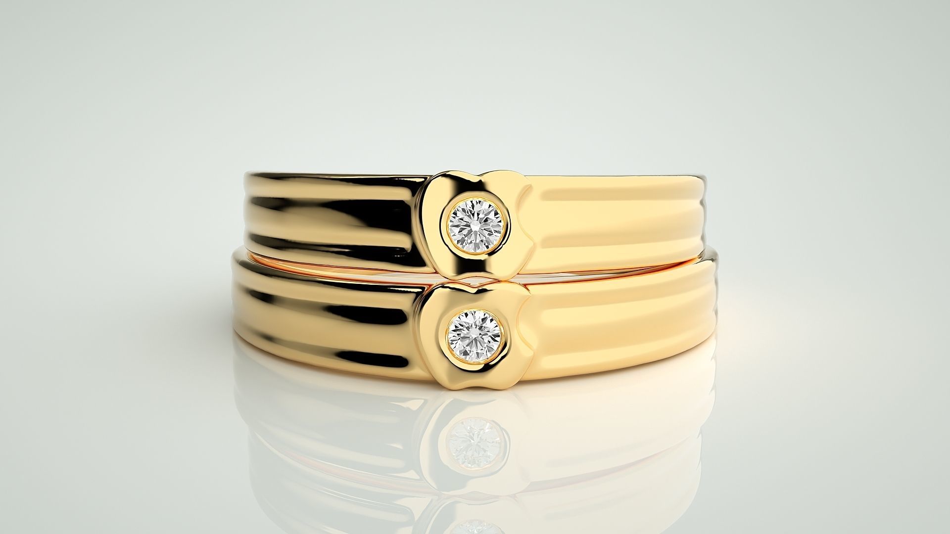 Apple Ring Solitaire Couple Band Ring 3dm stl render detail 3D print model_11