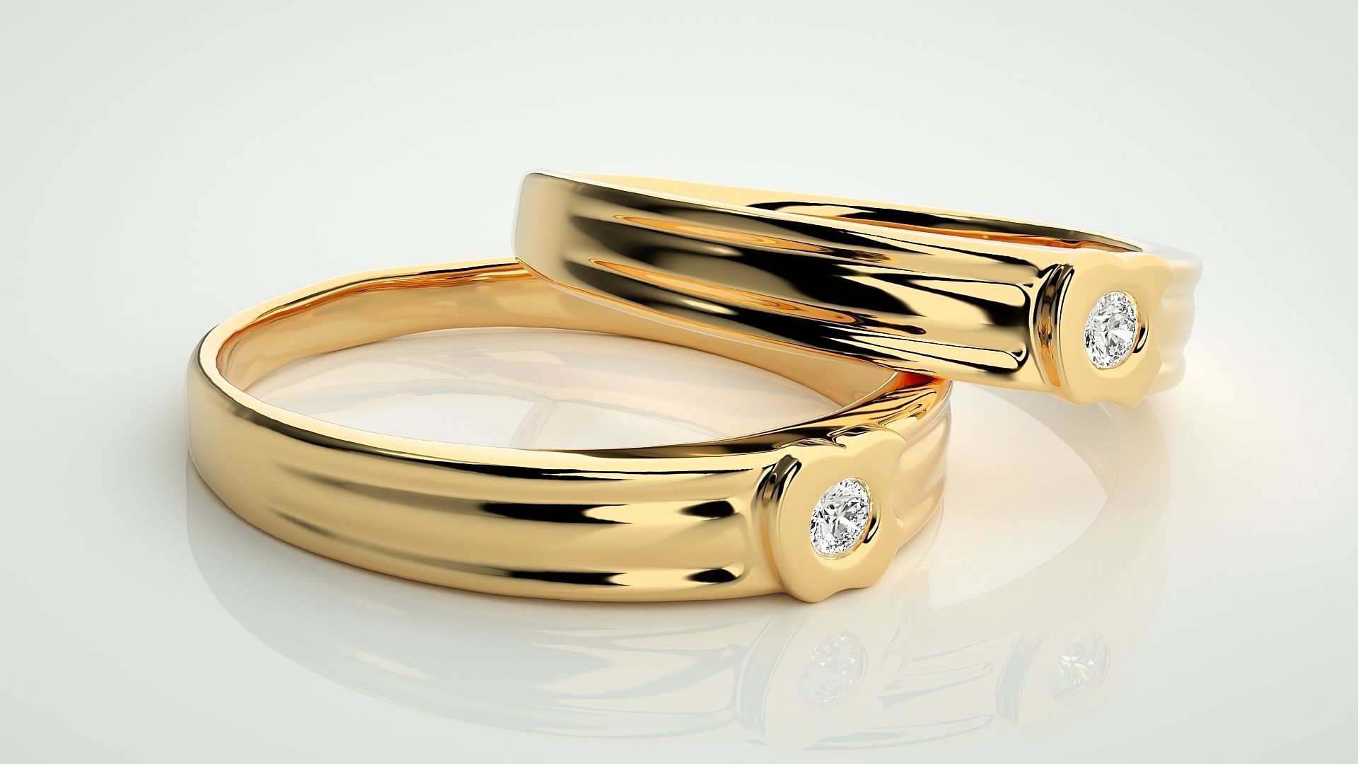 Apple Ring Solitaire Couple Band Ring 3dm stl render detail 3D print model_10