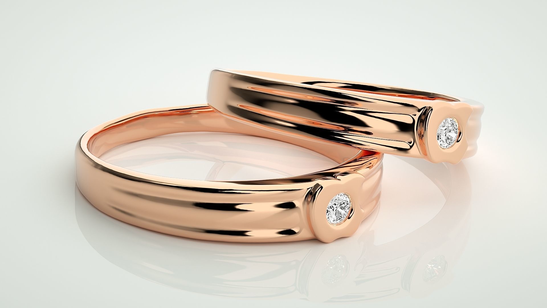 Apple Ring Solitaire Couple Band Ring 3dm stl render detail 3D print model_1