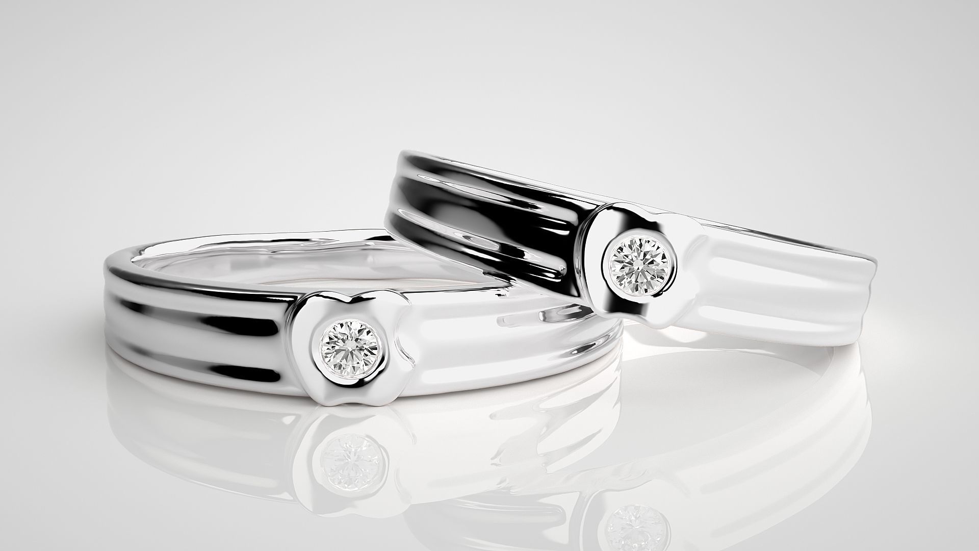 Apple Ring Solitaire Couple Band Ring 3dm stl render detail 3D print model_5