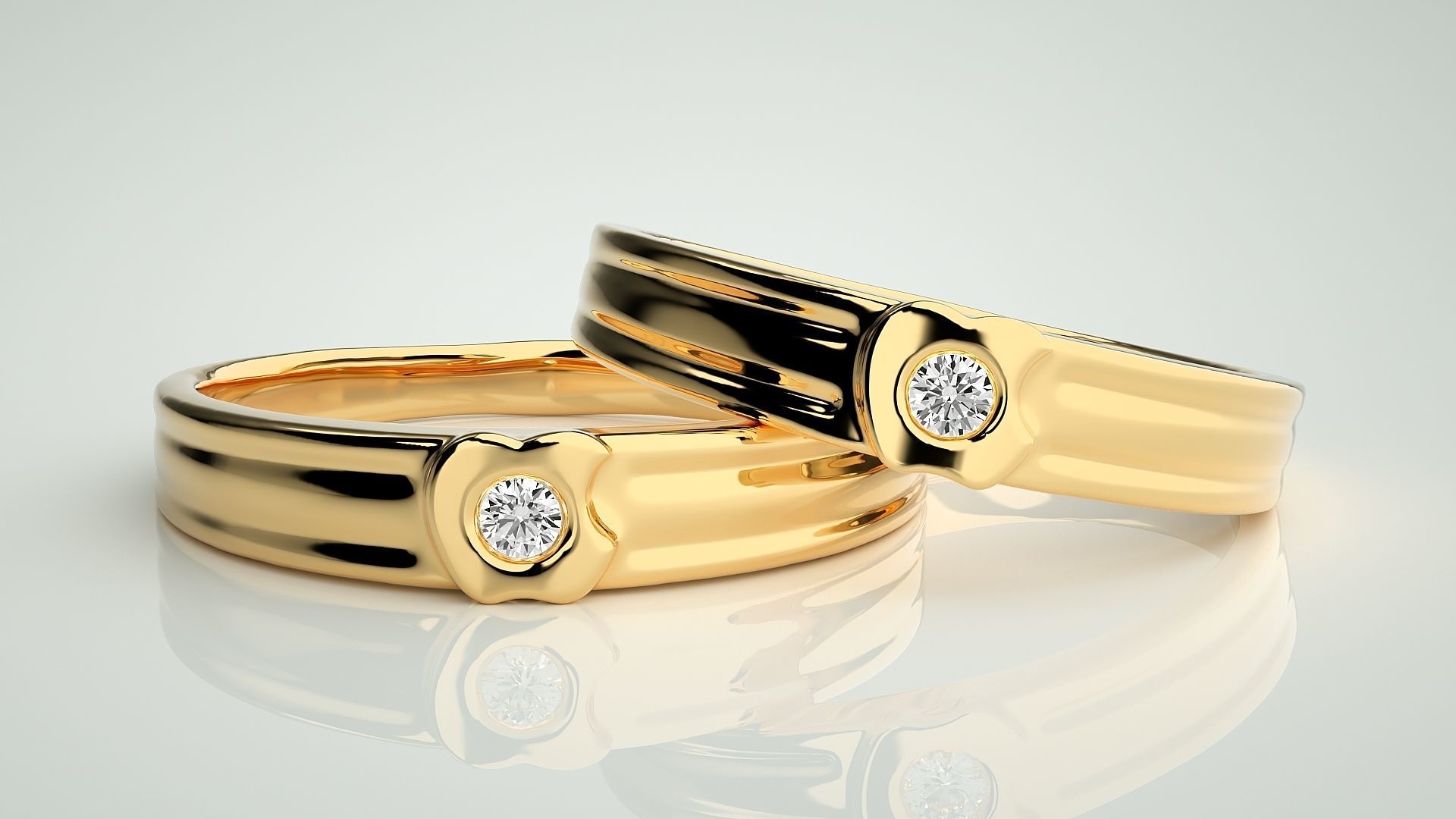 Apple Ring Solitaire Couple Band Ring 3dm stl render detail 3D print model_9