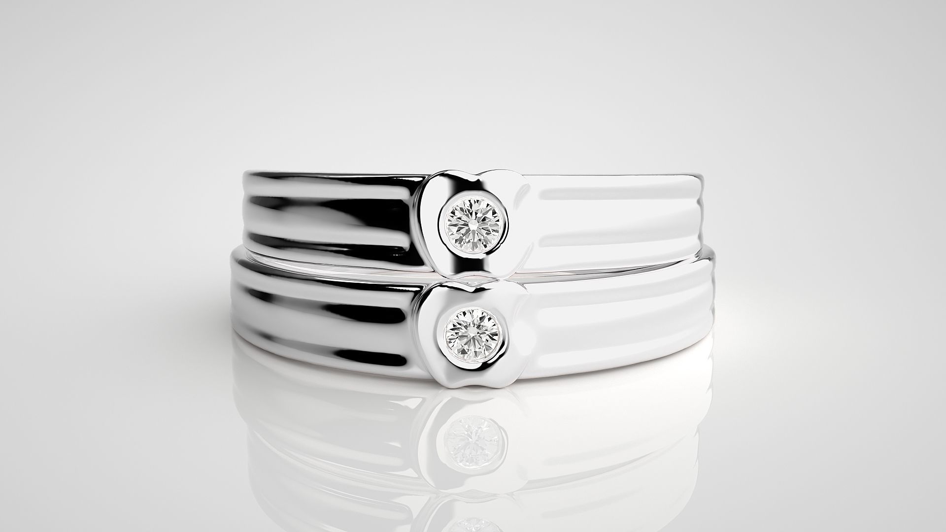 Apple Ring Solitaire Couple Band Ring 3dm stl render detail 3D print model_7