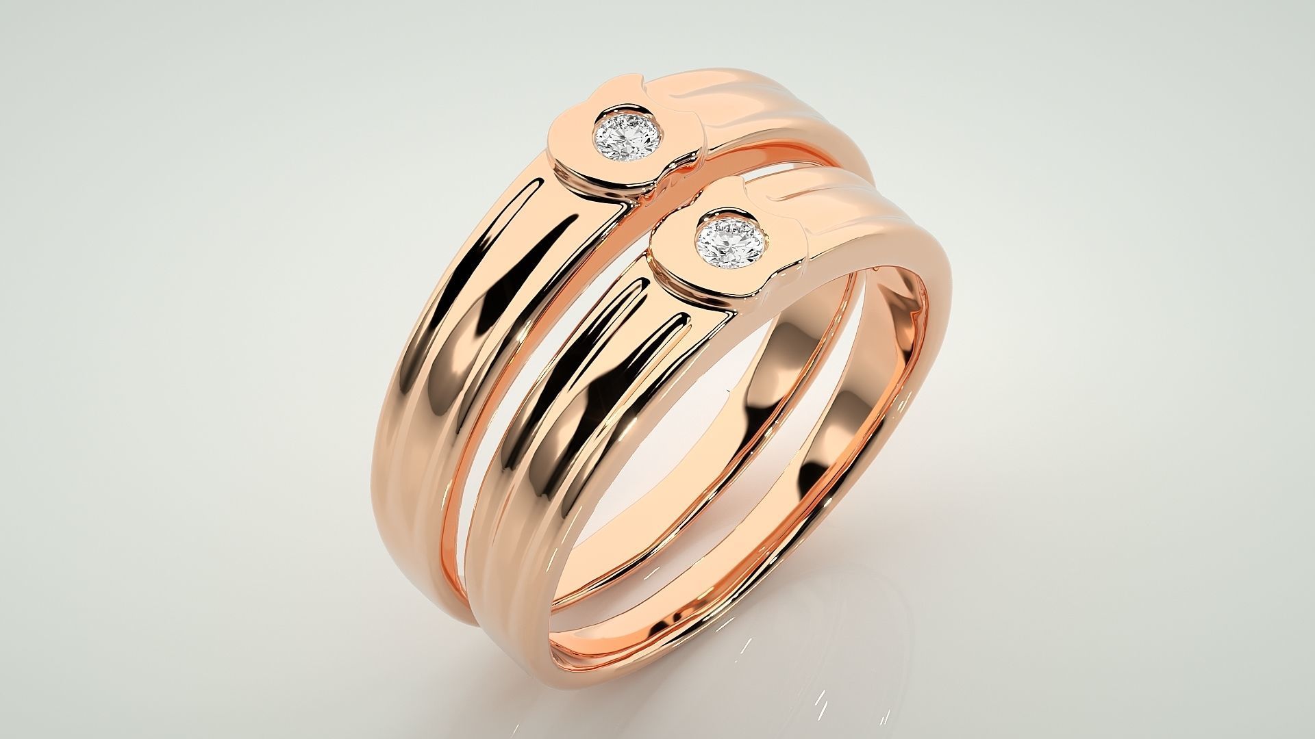 Apple Ring Solitaire Couple Band Ring 3dm stl render detail 3D print model_3