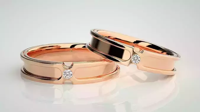 Solitaire Couple Band Ring 3dm stl render detail 