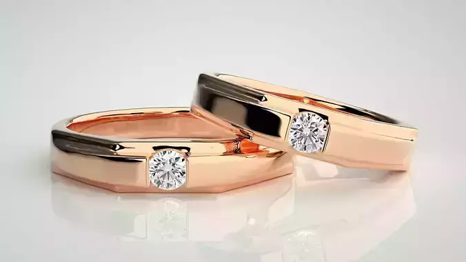 Solitaire Couple Band Ring 3dm stl render detail
