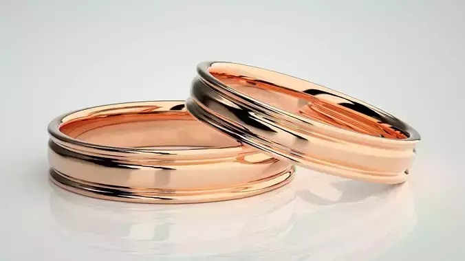 Plain Gold Couple Band Ring 3dm stl render detail