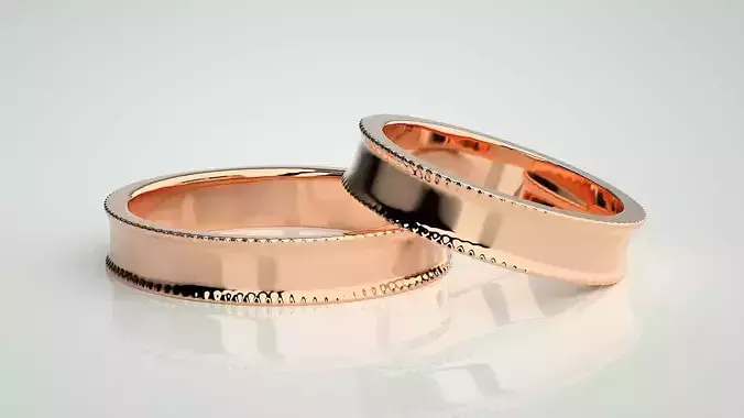 Plain Gold Couple Band Ring 3dm stl render detail