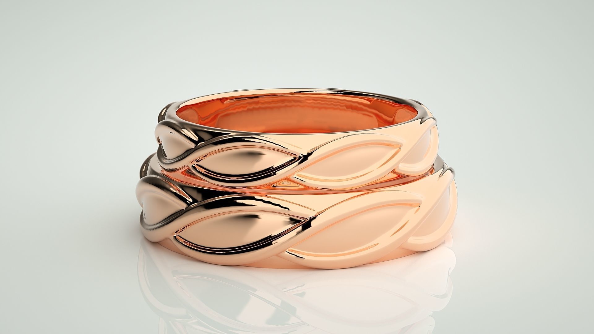 Infinity Wave Plain Gold Couple Band Ring 3dm stl render 3D print model_2