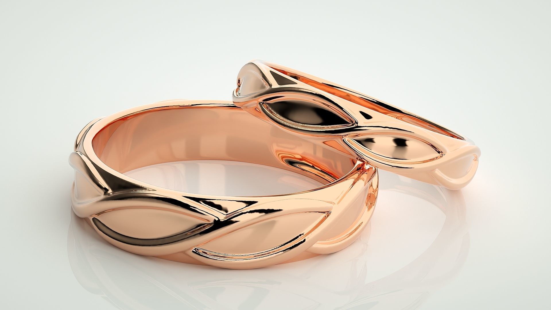 Infinity Wave Plain Gold Couple Band Ring 3dm stl render 3D print model_1