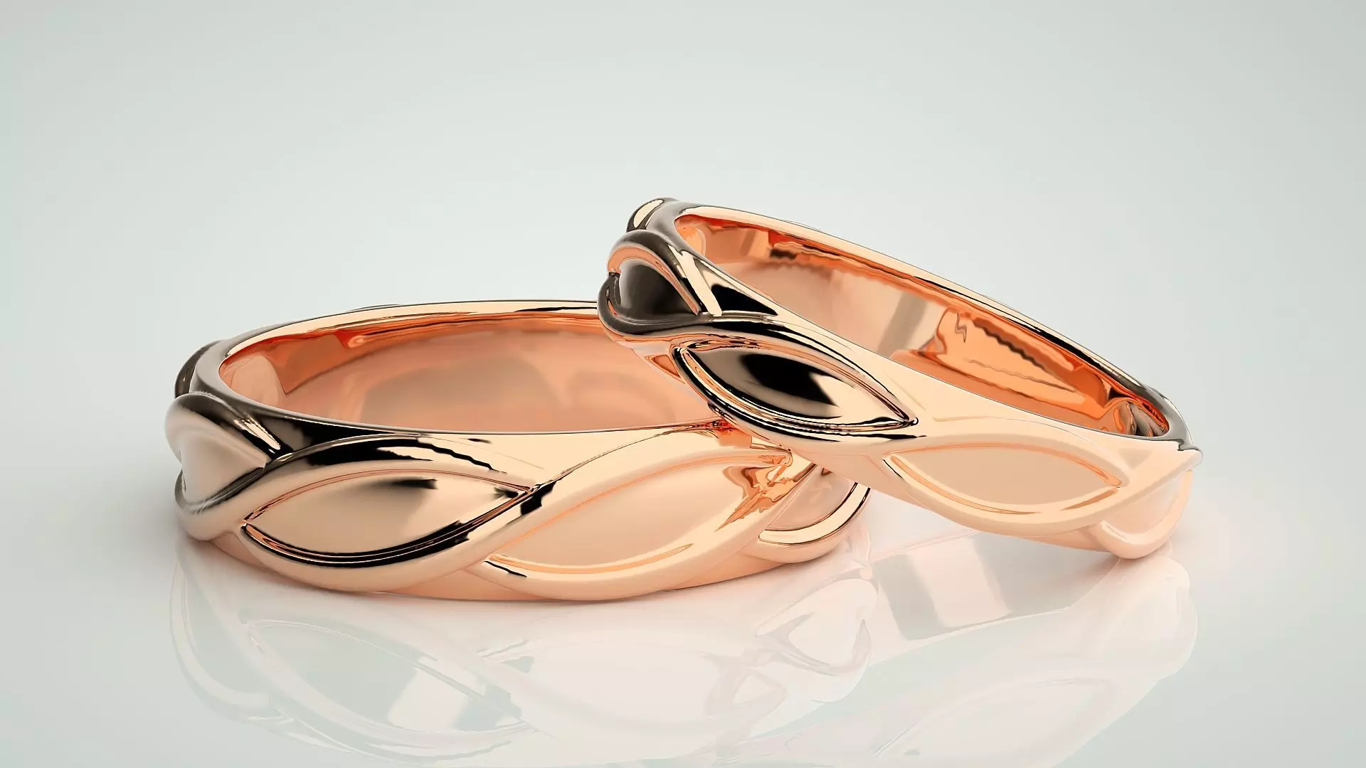 Infinity Wave Plain Gold Couple Band Ring 3dm stl render 3D print model_0