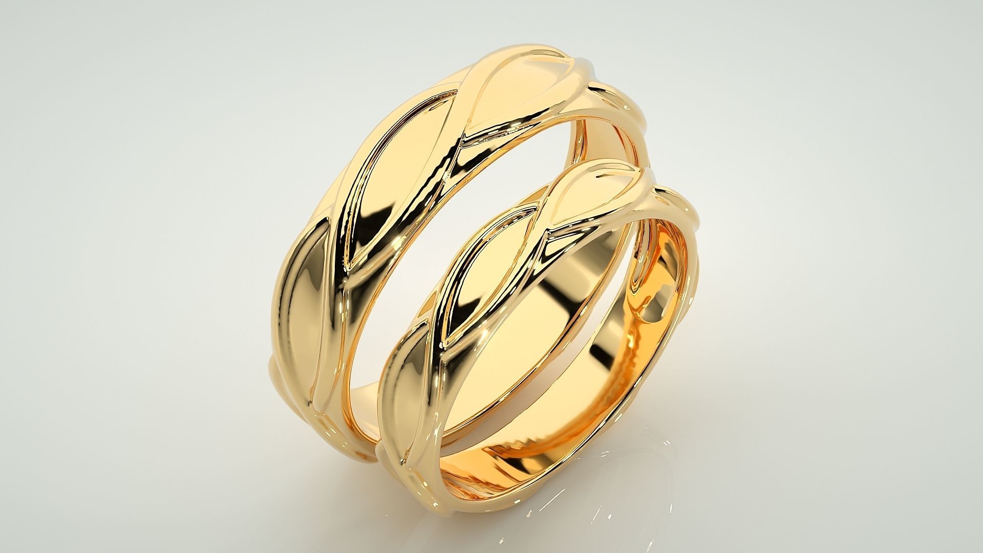 Infinity Wave Plain Gold Couple Band Ring 3dm stl render 3D print model_12