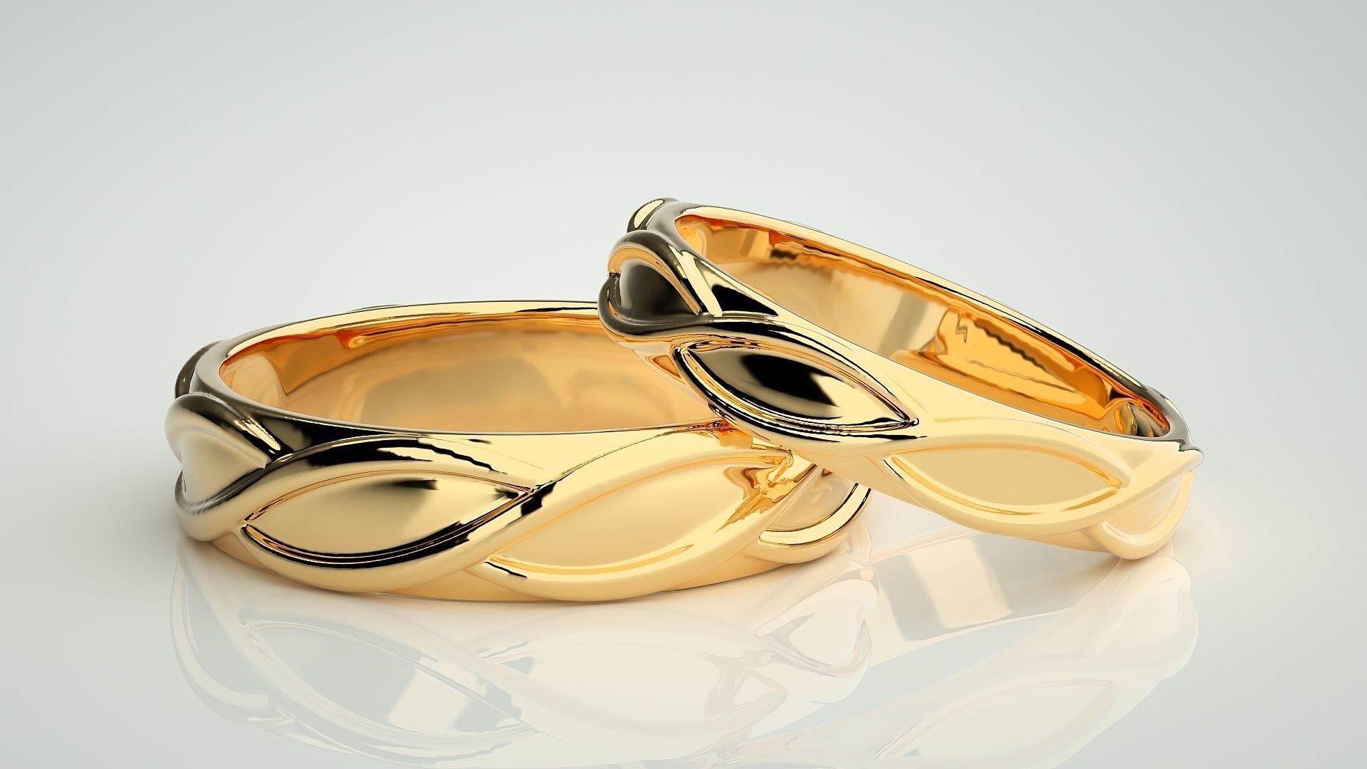 Infinity Wave Plain Gold Couple Band Ring 3dm stl render 3D print model_9
