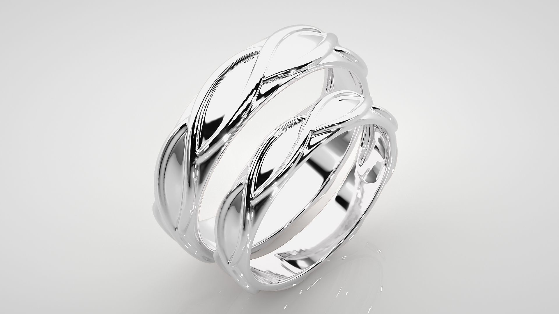 Infinity Wave Plain Gold Couple Band Ring 3dm stl render 3D print model_7