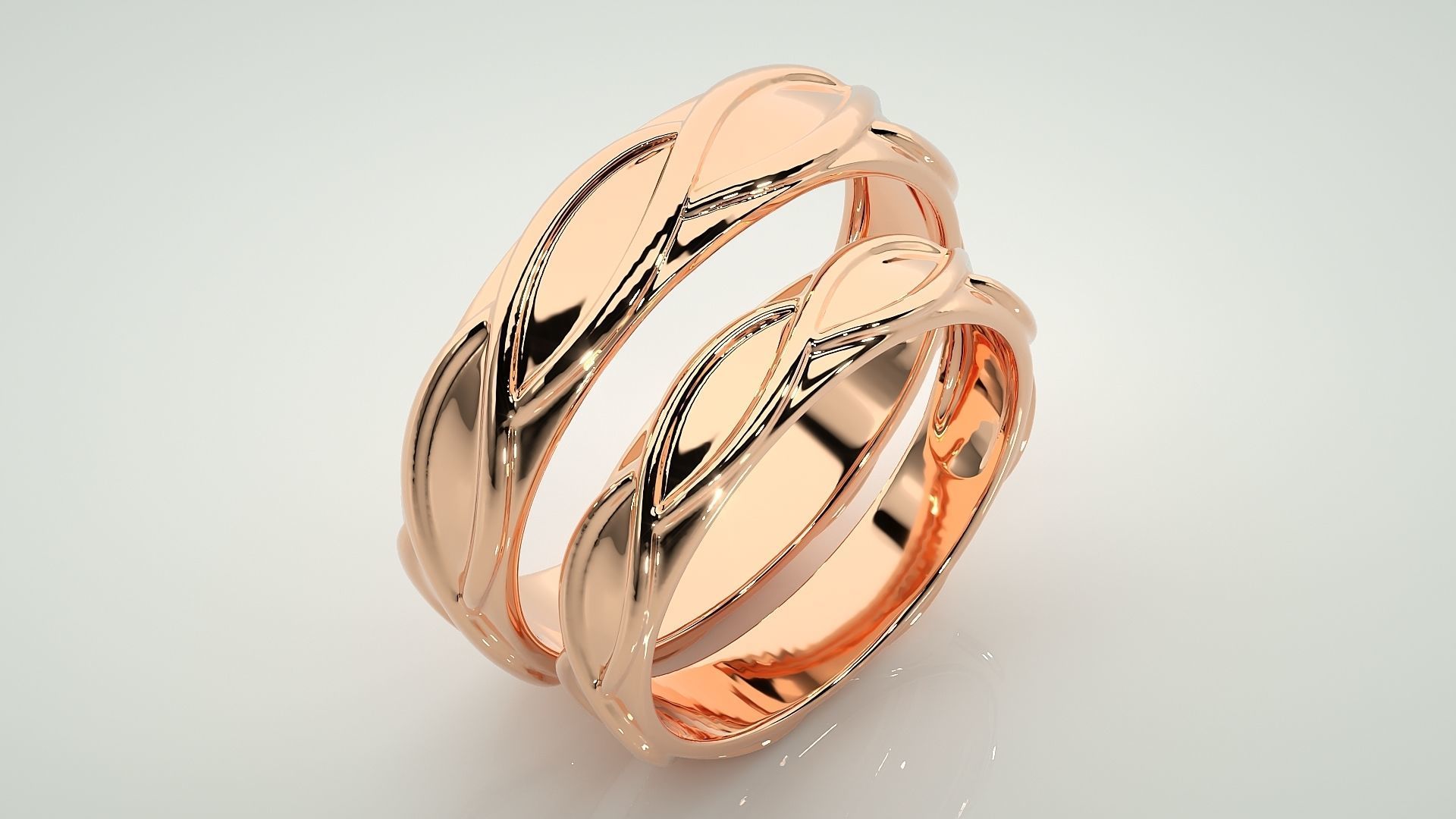 Infinity Wave Plain Gold Couple Band Ring 3dm stl render 3D print model_3