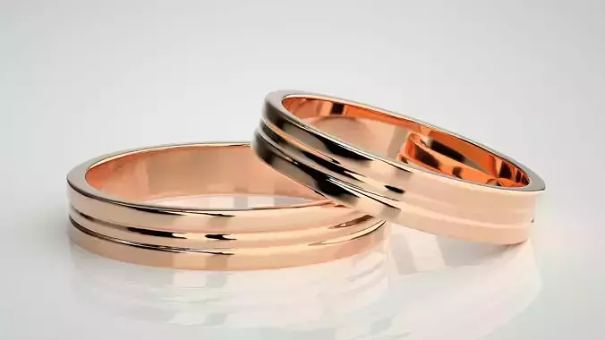 Plain Gold Couple Band Ring 3dm stl render detail
