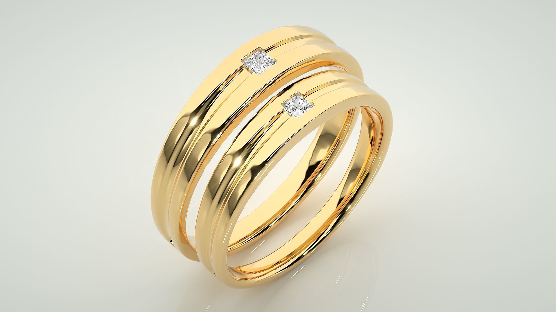 Princess Solitaire Couple Band Ring 3dm stl render detail 3D print model_12